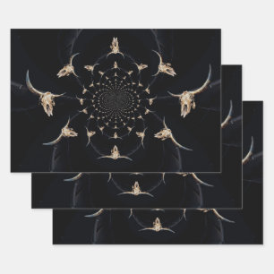 Western Bull Skull Cowboy Abstract Brown Vintage Wrapping Paper Sheet