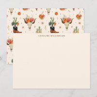 Western Bull Skull Floral Personalized Stationery