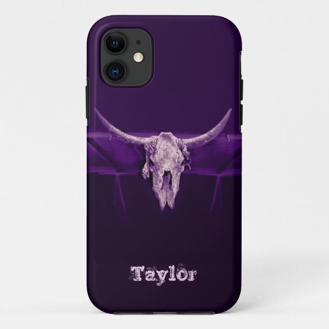 Western Bull Skull Purple Old Rustic Case-Mate iPhone Case (Back)