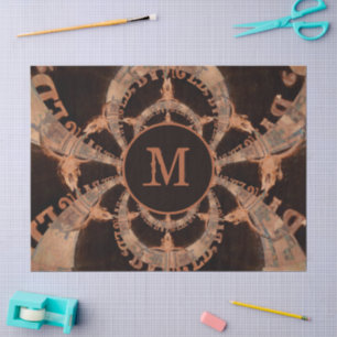 Western Bull Skull Vintage Brown Western Monogram Tissue Paper