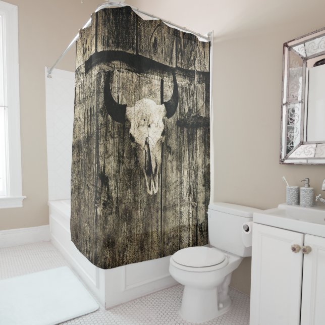 Western Bull Skull Wood Barn Rustic Sepia Vintage (In Situ)