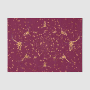 Western Burgundy Gold Girly Glitter Cow Skull Tissue Paper
