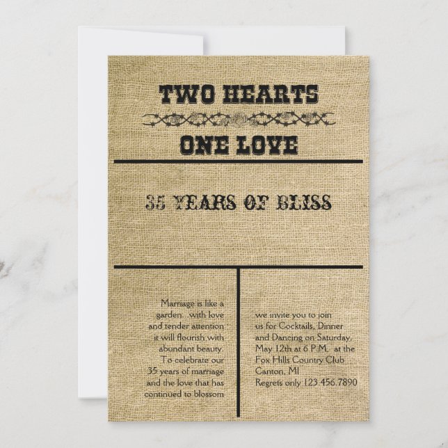 Western Burlap Anniversary Invitation (Front)
