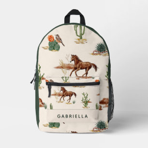 Western Cactus Desert Horse Cowgirl Personalized Printed Backpack
