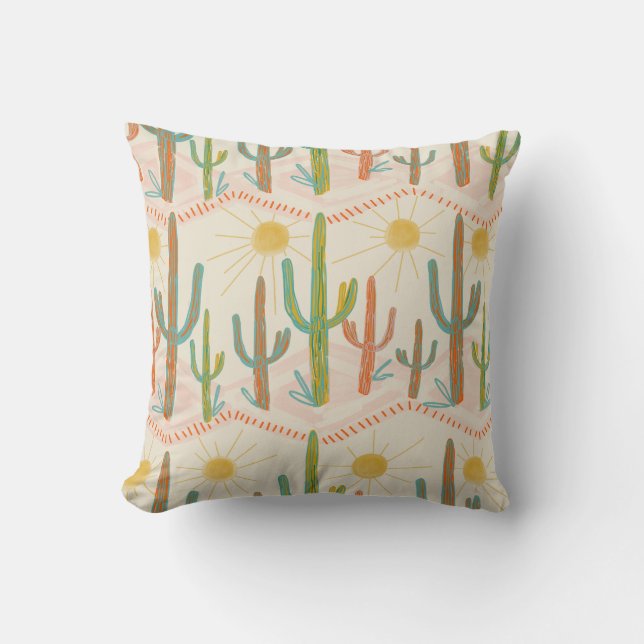 Western Cactus Landscape Design Throw Pillow (Front)