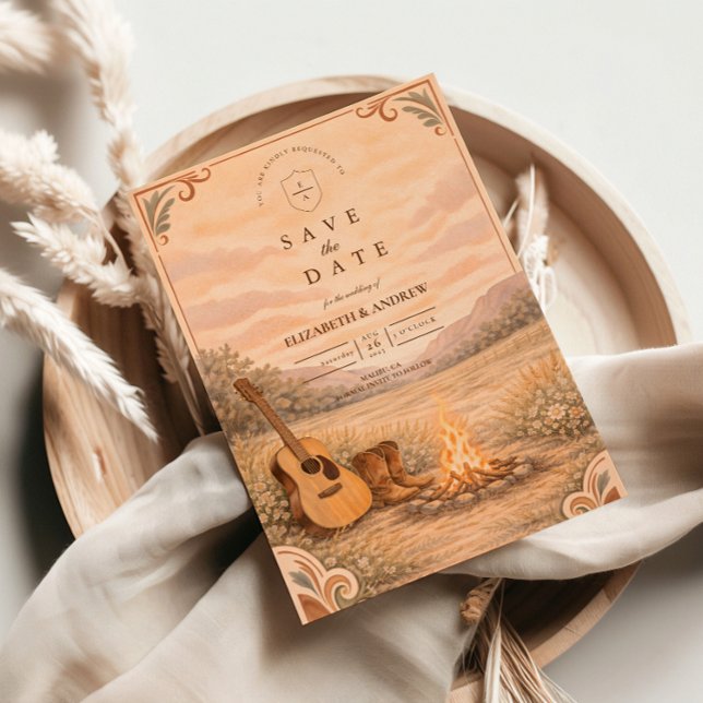 Western Campfire Guitar Meadow Wedding Save The Date (Creator Uploaded)