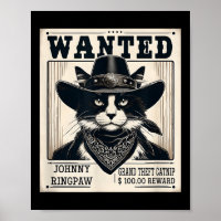 Western Cat Cowboy Mugshot Wanted