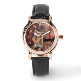 Western Cat cowboy musician with guitar Watch