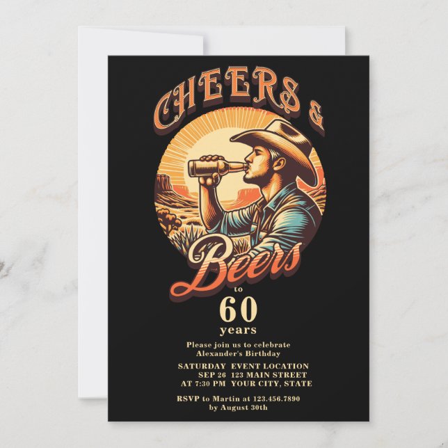Western Cheers and Beers to 60 Years Birthday Part Invitation (Front)