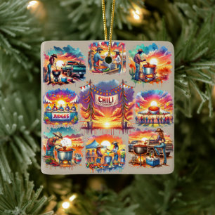 Western Chili Cookoff Scenes 1 Ceramic Ornament