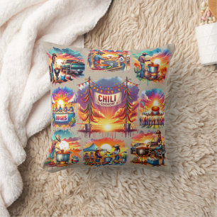 Western Chili Cookoff Scenes 1 Throw Pillow
