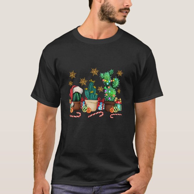 Western Christmas Cactus Candycane Leopard Merry C T-Shirt (Front)