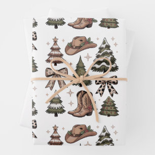 Western Christmas Coquette Bow Cowboy Cowgirl Boot Wrapping Paper Sheet