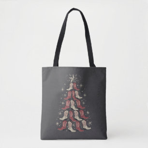 Western Christmas Cowboy Boot Tree Cowgirl Boots  Tote Bag