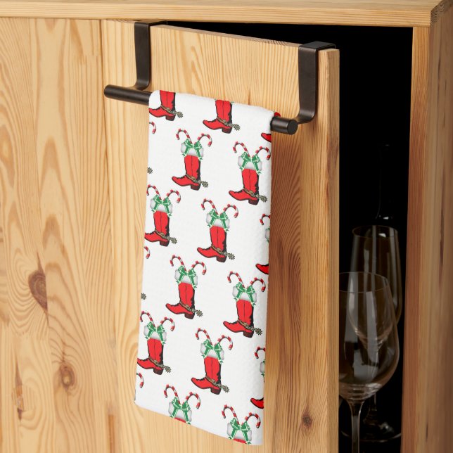 Western Christmas Cowboy Boot With Candy Canes   Kitchen Towel (Thirds Fold)