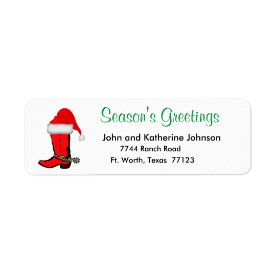 Western Christmas Cowboy Boot With Santa Hat Return Address Label