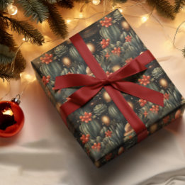 Western Christmas Cowboy Cactus Moody Wrapping Paper