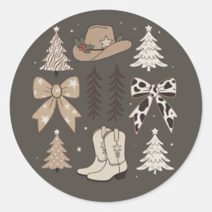 Western Christmas Cowboy Country Rodeo Aesthetic Classic Round Sticker