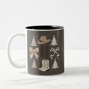 Western Christmas Cowboy Country Rodeo Aesthetic  Two-Tone Coffee Mug