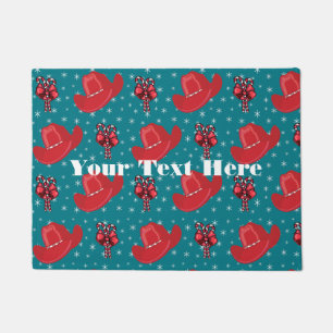 Western Christmas Cowboy Hats And Candy Canes Doormat