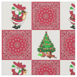 Western Christmas Cowboy Santa and Red Bandana Fabric