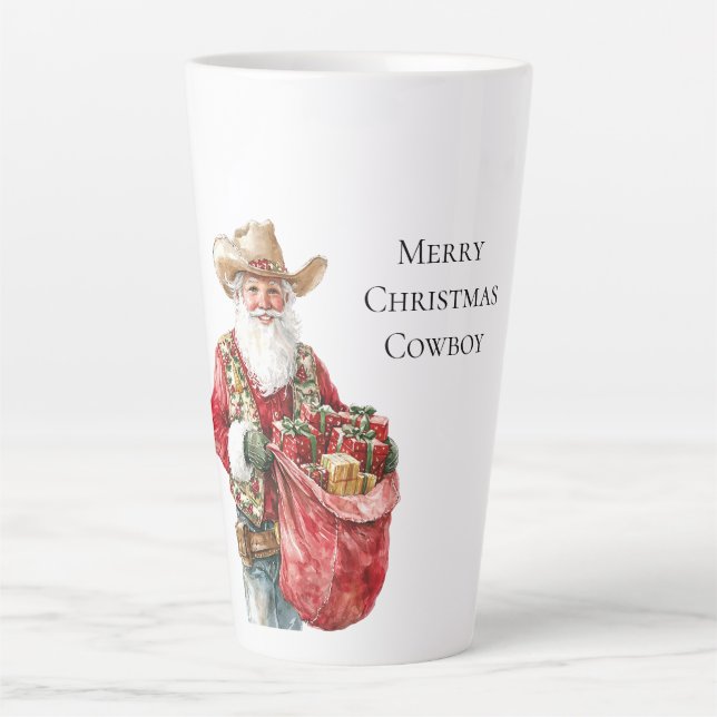 Western Christmas Cowboy Santa  Latte Mug (Front)