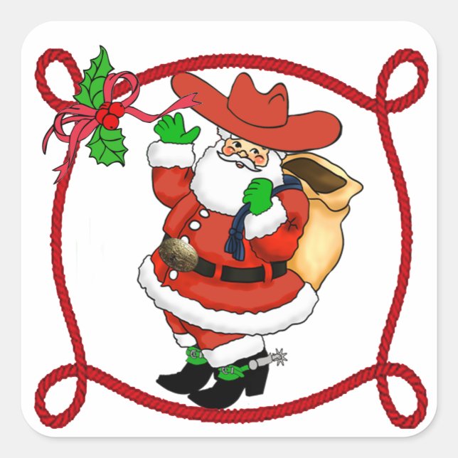 Western Christmas Cowboy Santa Stickers (Front)