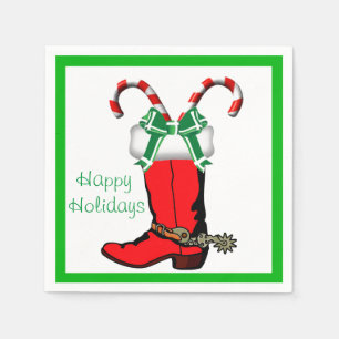 Western Christmas CowboyBoot Happy Holidays Napkin