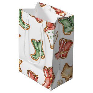 Western Christmas Cowgirl Cowboy Boots Medium Gift Bag
