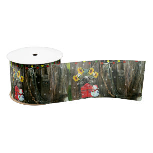Western Christmas Frosty the Snowman And Horse Satin Ribbon