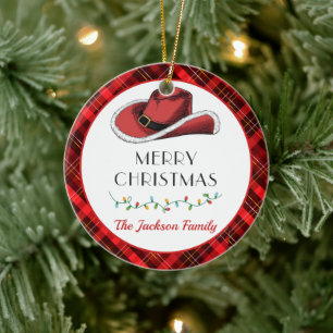 Western Christmas Hat Party Ceramic Ornament