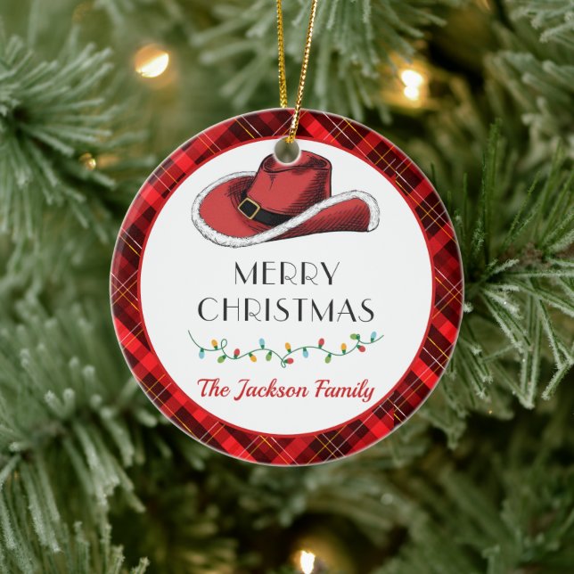Western Christmas Hat Party Ceramic Ornament (Tree)