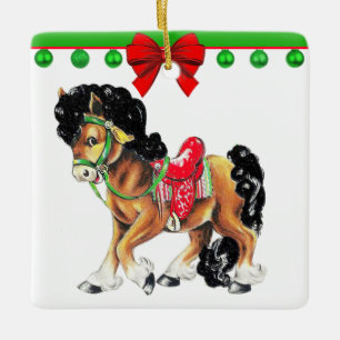 Western Christmas Little Horse Pony With Saddle Ceramic Ornament