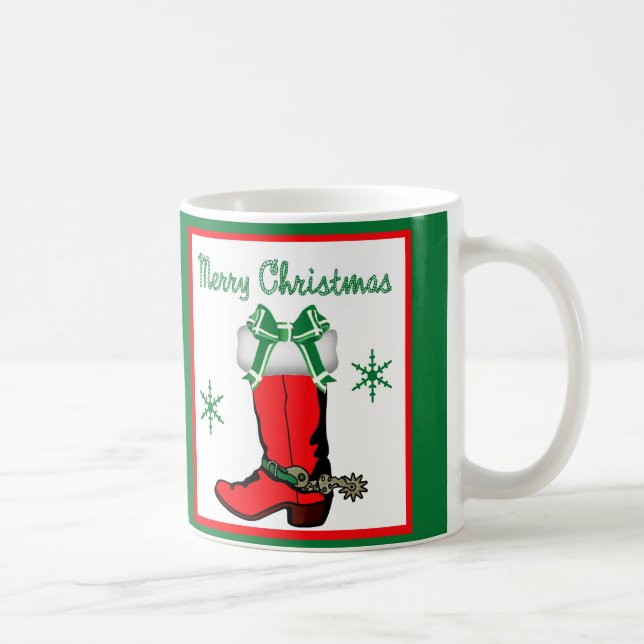 Western Christmas Red Cowboy Boot Coffee Mug (Right)