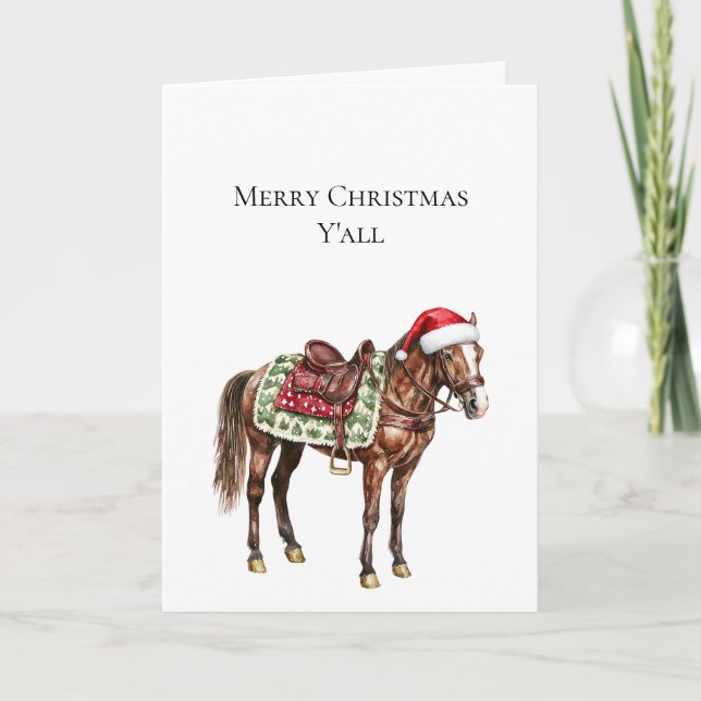 Western Christmas Red Cowboy Cowgirl Horse Card (Front)