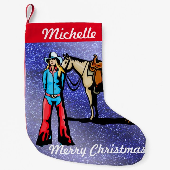 Western Christmas Stocking Cowgirl With Horse (Front)