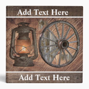 Western Coal Oil Lamp And Wagon Wheel 3 Ring Binde Binder