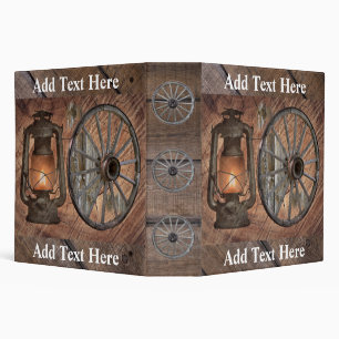 Western Coal Oil Lamp And Wagon Wheel 3 Ring Binde Binder