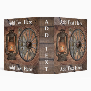 Western Coal Oil Lamp And Wagon Wheel 3 Ring Binde Binder