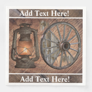 Western Coal Oil Lamp And Wagon Wheel Napkin