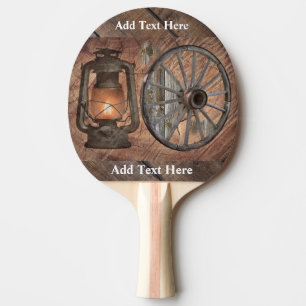 Western Coal Oil Lamp And Wagon Wheel Ping Pong Paddle