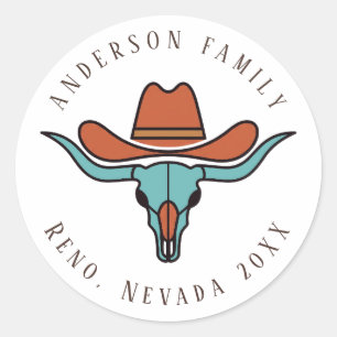 Western Colourful Steer Skull Family Reunion ID131 Classic Round Sticker
