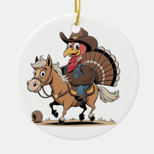 Western Cooked Turkey Thanksgiving Cowboy Cowgirl  Ceramic Ornament