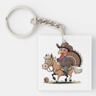 Western Cooked Turkey Thanksgiving Cowboy Cowgirl Keychain