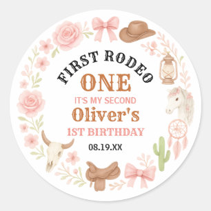 Western Coquette Cowgirl 1st Birthday Cute Pink Classic Round Sticker
