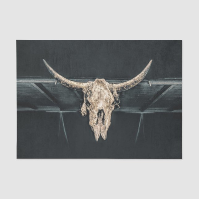 Western Country Beige Grey Rustic Bull Cow Skull Tissue Paper (Front)