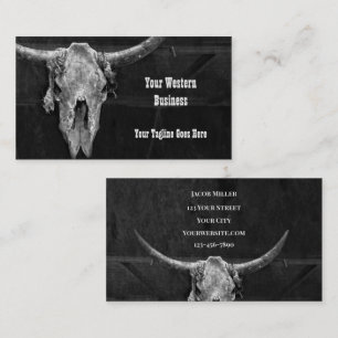 Western Country Black And White Cowboy Bull Skull Business Card
