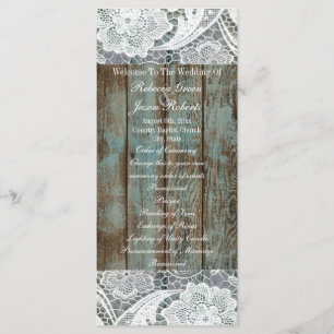 western country blue barn wood lace wedding menu