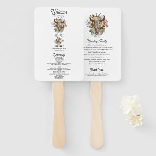 Western Country Boho Cow Skull Wedding Program Hand Fan