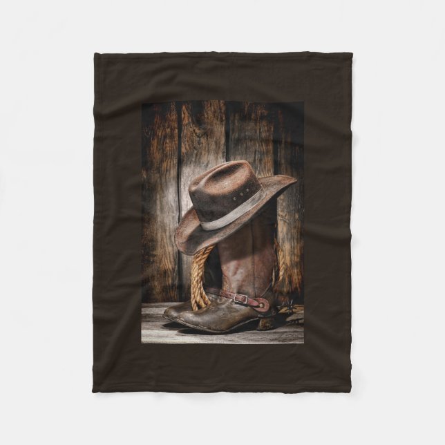 western country brown barn wood cowboy boots fleece blanket (Front)